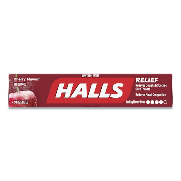 Halls Mentho-Lyptus Cough and Sore Throat Lozenges, Cherry, 9 Lozenges, PK20, 20PK AMC62476 - main